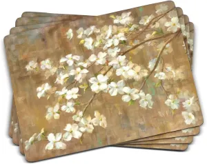 Pimpernel Dogwood in Spring Placemats - Set of 4 Rectangular Cork Backed Table Mats with Floral Blossoms - Heat & Stain Resistant Surface for Seasonal Table Decor & Spring Dining Accents