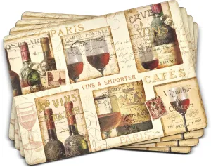Pimpernel French Cellar Collection Placemats | Set of 4 | Heat Resistant Mats | Cork-Backed Board | Hard Placemat Set for Dining Table | Measures 15.7” x 11.7”