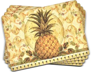 Pimpernel Golden Pineapple Collection Placemats | Set of 4 | Heat Resistant Mats | Cork-Backed Board | Hard Placemat Set for Dining Table | Measures 15.7” x 11.7”