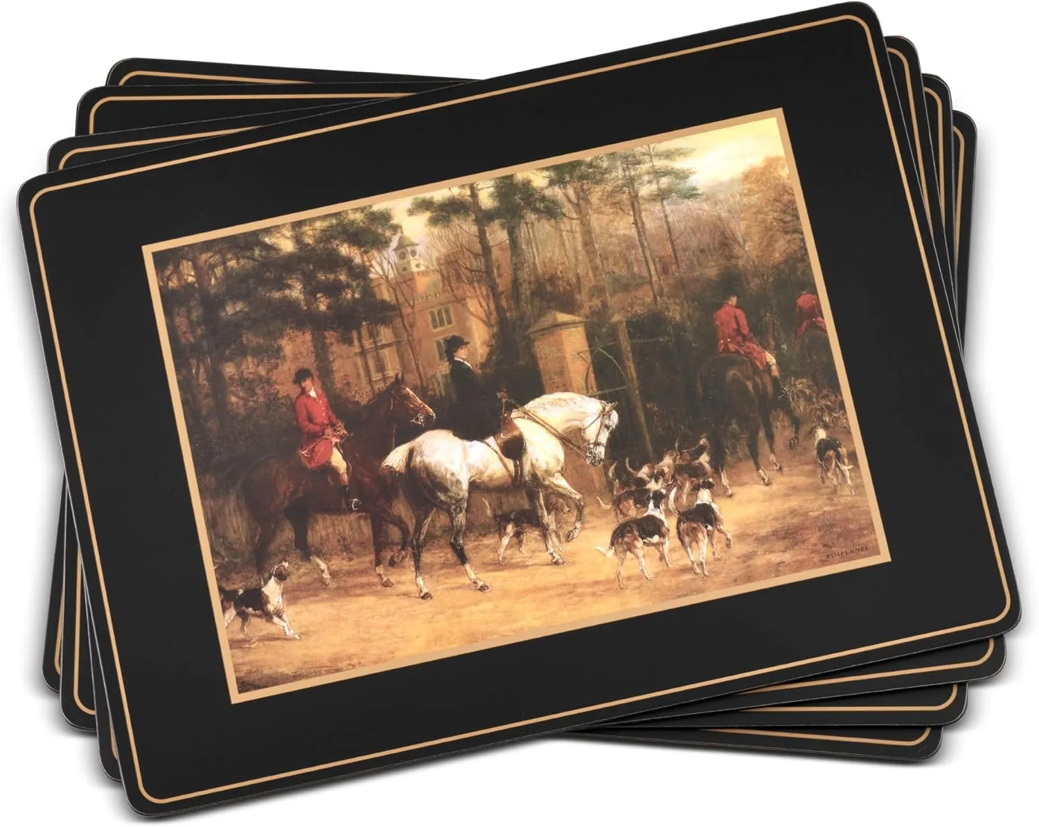 Pimpernel Tally Ho Collection Placemats | Set of 4 | Heat Resistant Mats | Cork-Backed Board | Hard Placemat Set for Dining Table | Measures 15.7” x 11.7”
