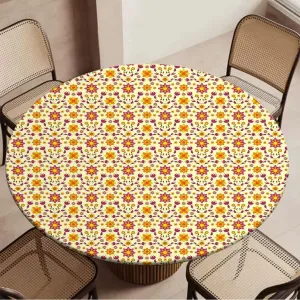 Pink Yellow Lime Round Tables Tablecloth Table Cloth 70s Style Flowers Retro Design Tablecloth Elastic Fitted Edge Table Cloth Round Table Cover Floral Fit for 40"-43" Table
