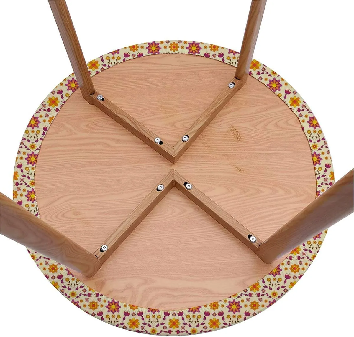 Pink Yellow Lime Round Tables Tablecloth Table Cloth 70s Style Flowers Retro Design Tablecloth Elastic Fitted Edge Table Cloth Round Table Cover Floral Fit for 40"-43" Table