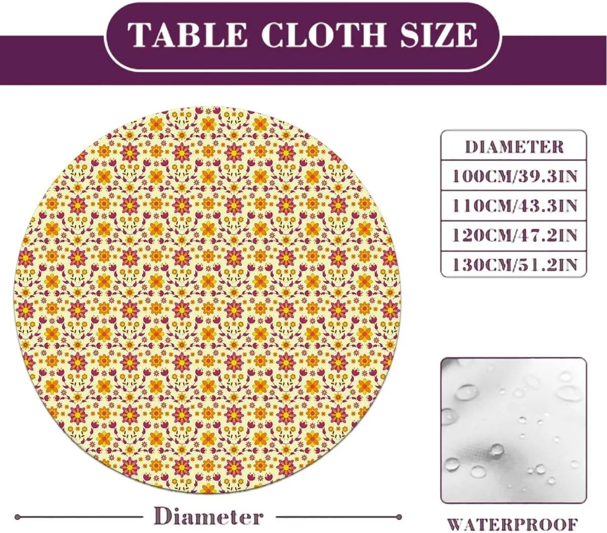Pink Yellow Lime Round Tables Tablecloth Table Cloth 70s Style Flowers Retro Design Tablecloth Elastic Fitted Edge Table Cloth Round Table Cover Floral Fit for 40"-43" Table