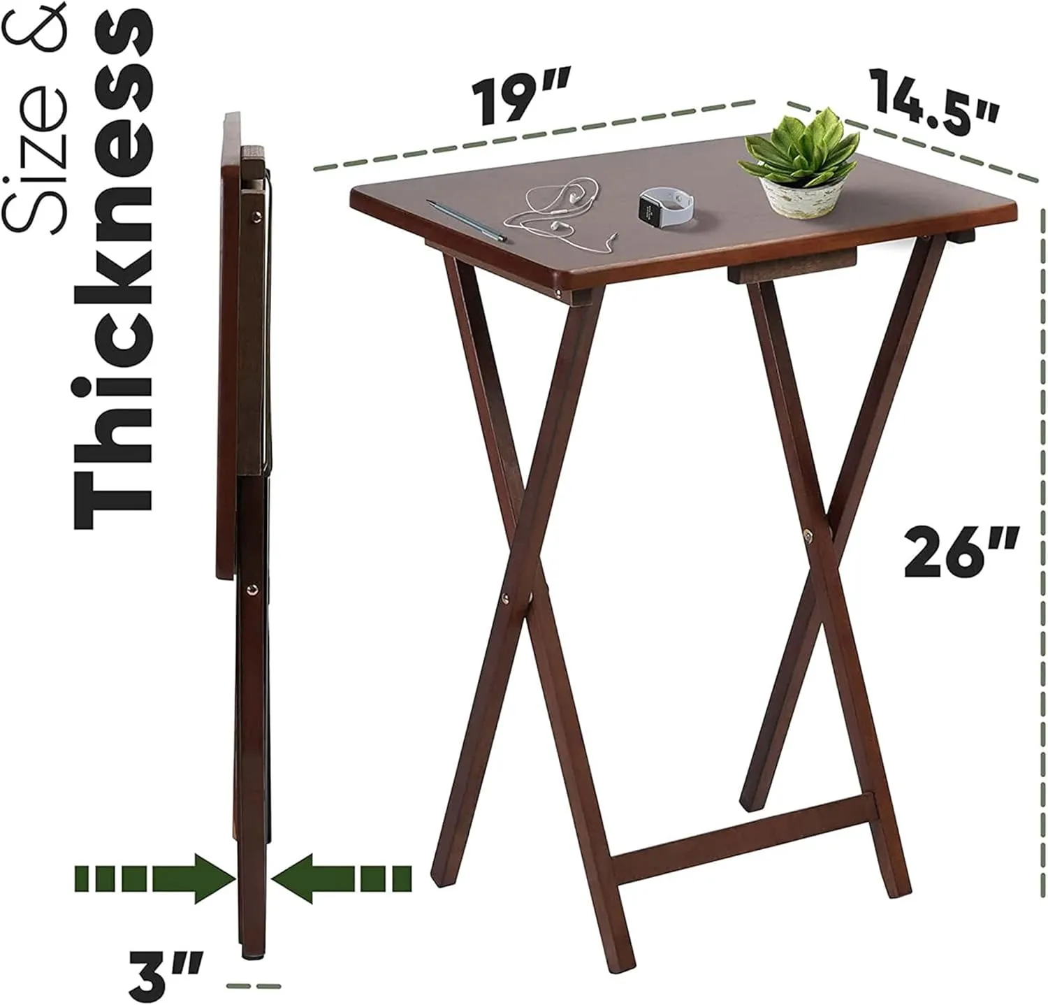 PJ Wood 2-Pack Folding TV Tray & Table, Multifunctional Foldable Set for Eating, Honey Oak