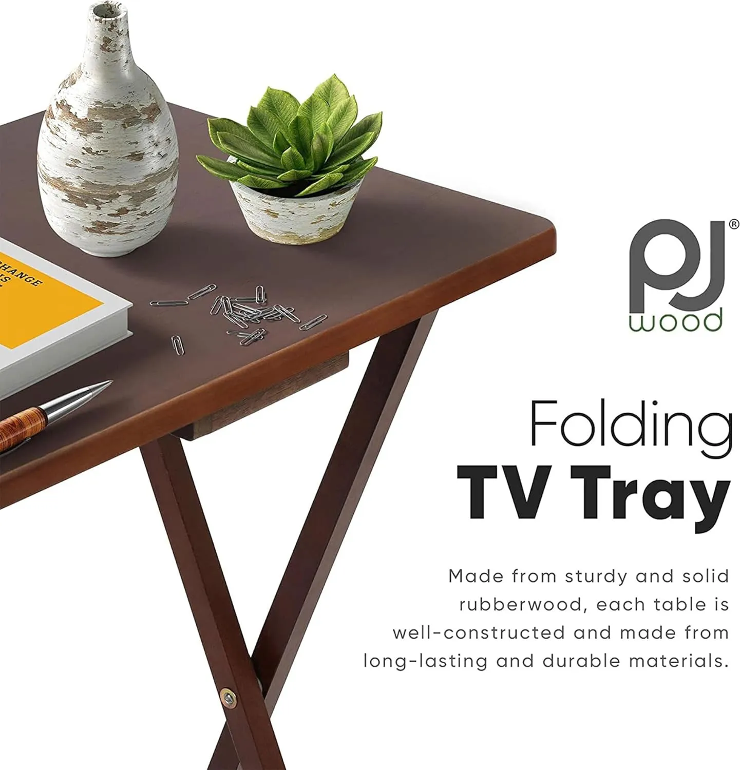 PJ Wood 2-Pack Folding TV Tray & Table, Multifunctional Foldable Set for Eating, Honey Oak