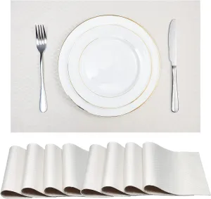 Place Mats Set of 8 – Rectangle Rectangular Waterproof Fabric Polyester Cloth Washable Wipeable Heat Resistant Placemats for Kitchen Dining Dinner Table Indoor 13 x 19 Inch Ivory