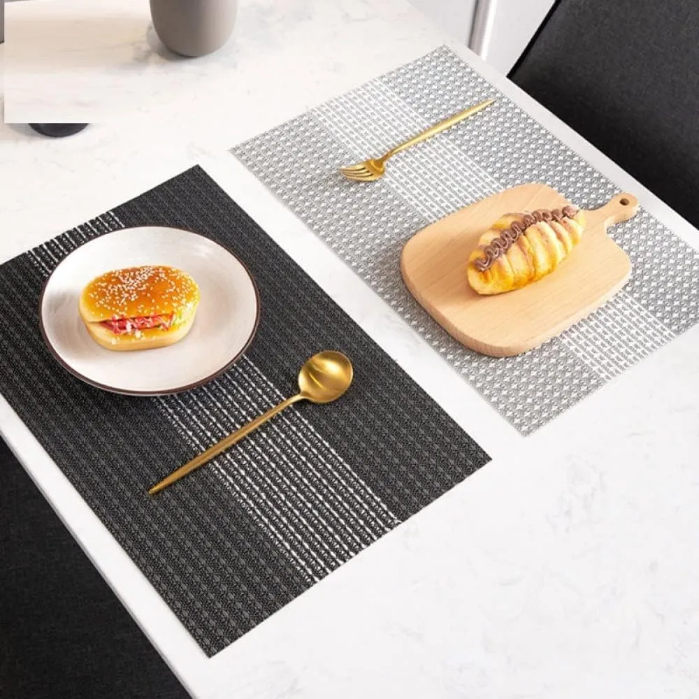 Place Mmats for Table，Placemats, Coasters Set Placemats Placemats for Dining Table Set of 6,Heat-Resistant Washable Kitchen Dinner Mats,Easy to Clean,Stain Table Mats(Black)