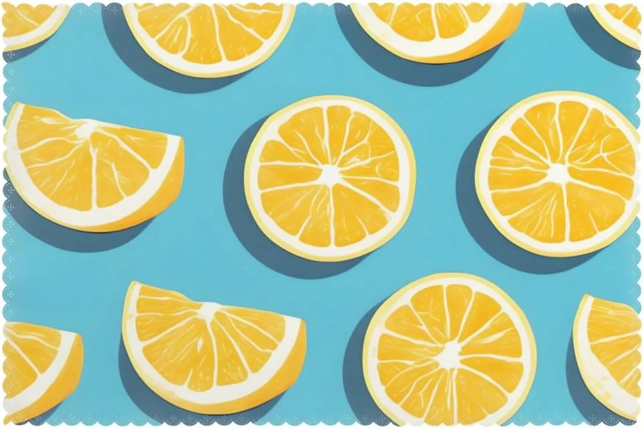 Placemats for Dining Table Set of 6, Heat Resistant Polyester Washable Table Mats, Easy to Clean Non-Slip Place Mats, 12" x 18" - Lemon Wedges