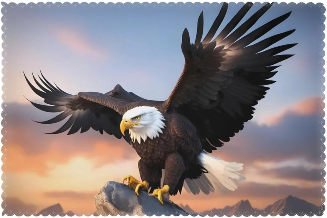 Placemats for Dining Table Set of 6 Table mat 18x12 inch for Party Kitchen Dining Decoration Washable Easy to Clean Mighty Bald Eagle Prints, White