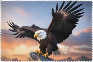 Placemats for Dining Table Set of 6 Table mat 18x12 inch for Party Kitchen Dining Decoration Washable Easy to Clean Mighty Bald Eagle Prints, White