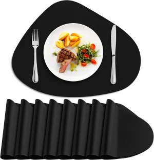 Placemats for Dining Table Set of 8, Heat Resistant Leather Placemats Double Layer, Soft Waterproof Round Table Mats Easy to Clean for Kitchen Dining Room Coffee Office Table, Black