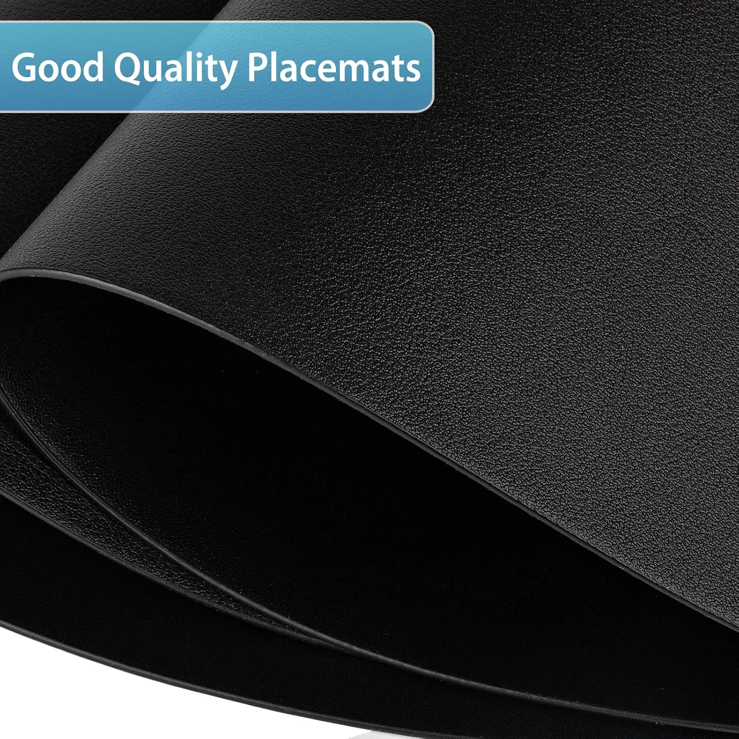 Placemats for Dining Table Set of 8, Heat Resistant Leather Placemats Double Layer, Soft Waterproof Round Table Mats Easy to Clean for Kitchen Dining Room Coffee Office Table, Black