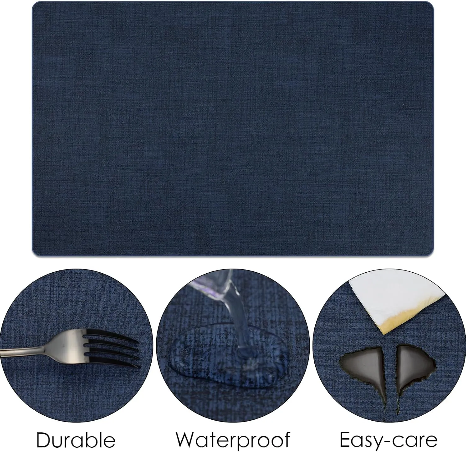 Placemats Set of 6 Faux Leather Heat Resistant Tables Mats Waterproof Oilproof Wipeable Reversible Anti-Slip Place Mats for Kitchen/Dining/Party/Outdoor 11.8" x 16.9", Dark Blue