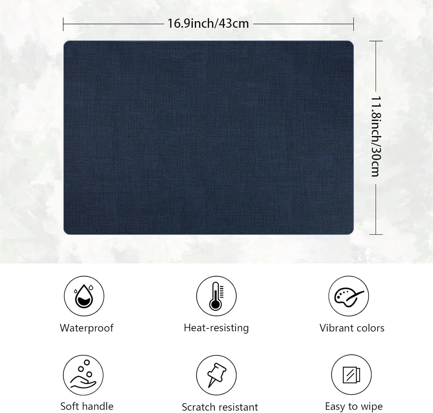 Placemats Set of 6 Faux Leather Heat Resistant Tables Mats Waterproof Oilproof Wipeable Reversible Anti-Slip Place Mats for Kitchen/Dining/Party/Outdoor 11.8" x 16.9", Dark Blue