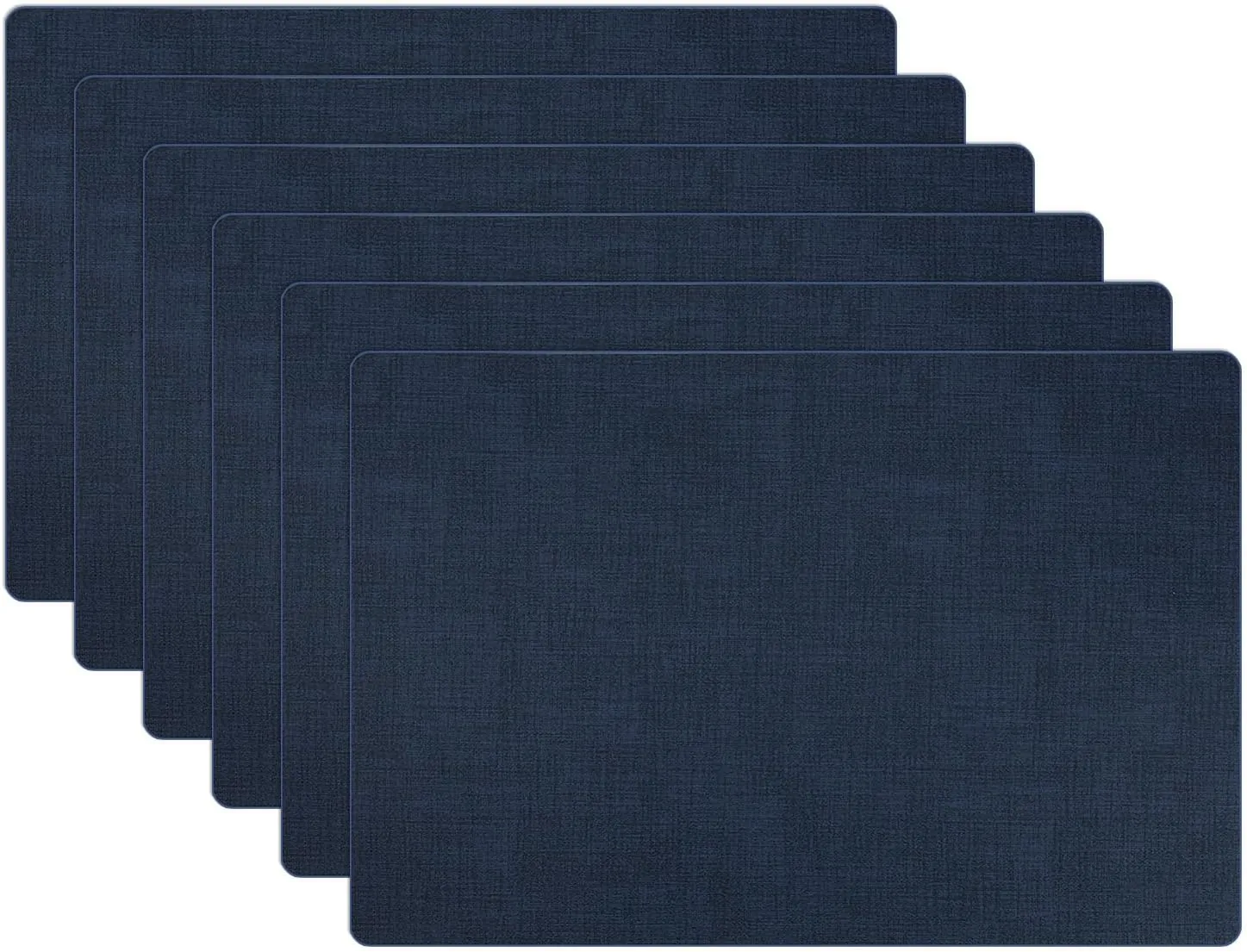 Placemats Set of 6 Faux Leather Heat Resistant Tables Mats Waterproof Oilproof Wipeable Reversible Anti-Slip Place Mats for Kitchen/Dining/Party/Outdoor 11.8" x 16.9", Dark Blue