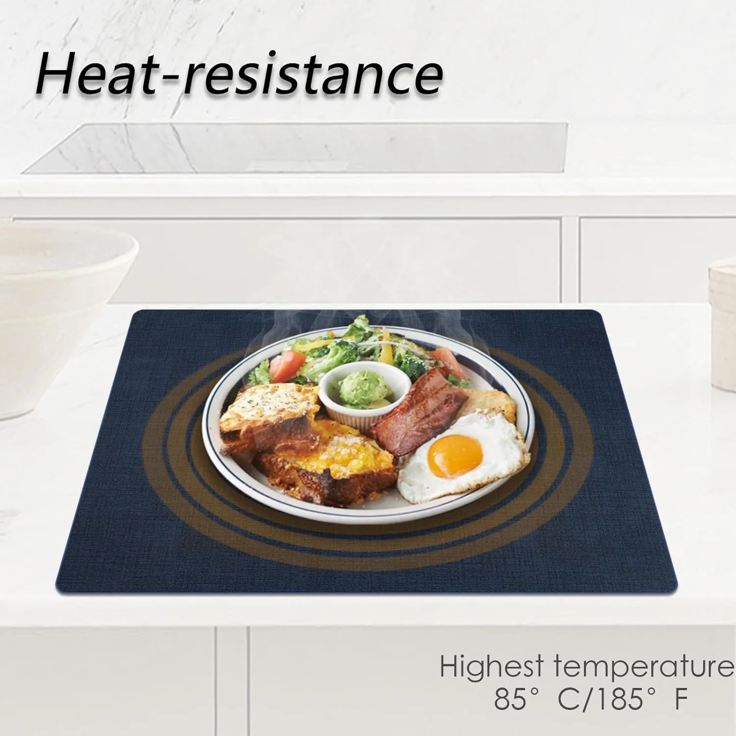 Placemats Set of 6 Faux Leather Heat Resistant Tables Mats Waterproof Oilproof Wipeable Reversible Anti-Slip Place Mats for Kitchen/Dining/Party/Outdoor 11.8" x 16.9", Dark Blue