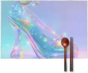 Placemats Set of 6 Washable Placemats for Dining Table 12x18 Inch Heat Resistant Place Mats Star Glass Slippers Non-Slip Table Mats for Kitchen Weddings Party Decor Indoor/Outdoor