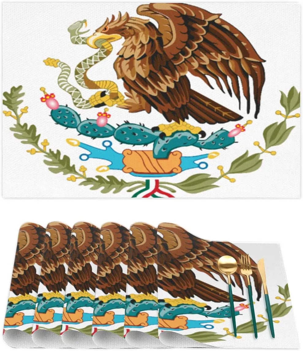Placemats The Mighty Eagle is Catching Food Set of 4 12x18 Inch Stain Resistant Heat-Resistant Washable Durable PVC Table Mat for Home Decor Kitchen Table Cartoon Eagle Woven Vinyl Fall Placemats