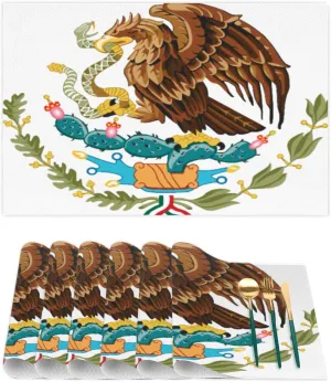 Placemats The Mighty Eagle is Catching Food Set of 4 12x18 Inch Stain Resistant Heat-Resistant Washable Durable PVC Table Mat for Home Decor Kitchen Table Cartoon Eagle Woven Vinyl Fall Placemats