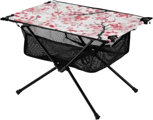 Plum Blossom Folding Portable Camping Table for Men and Women Sturdy Beach Table with A Hanging Mesh Bag Easy to Assemble Camping Essentials for Outdoor Cooking