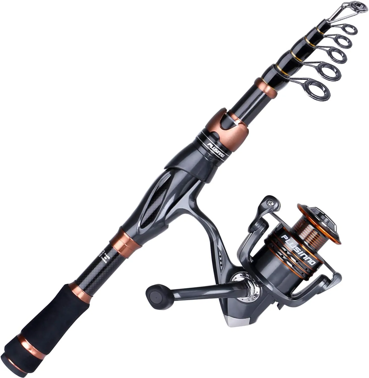PLUSINNO Fishing Rod and Reel Combos, Bronze Warrior Toray 24-Ton Carbon Matrix Telescopic Fishing Rod Pole, 12  1 Shielded Bearings Stainless Steel BB Spinning Reel, Travel Freshwater Fishing Gear
