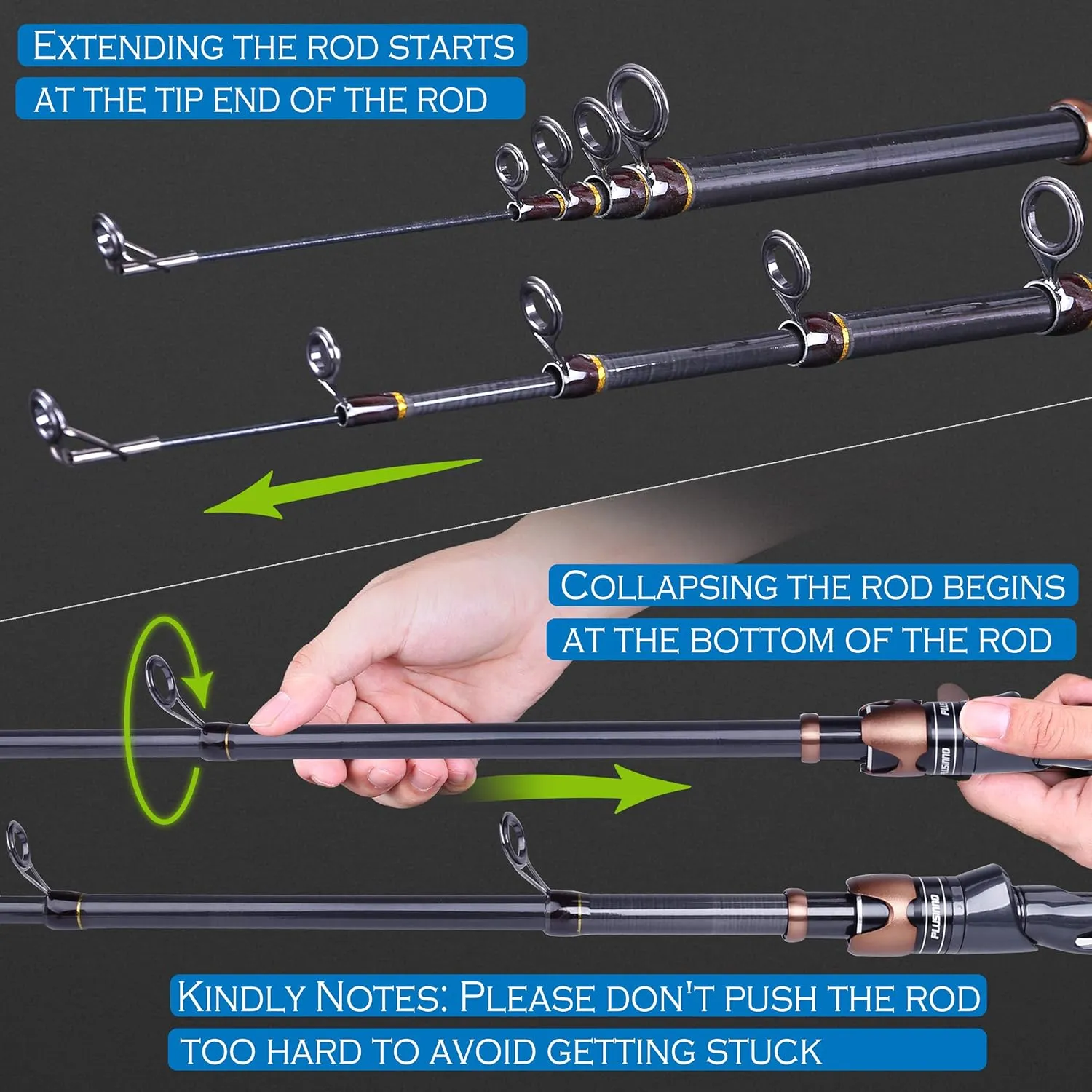 PLUSINNO Fishing Rod and Reel Combos, Bronze Warrior Toray 24-Ton Carbon Matrix Telescopic Fishing Rod Pole, 12  1 Shielded Bearings Stainless Steel BB Spinning Reel, Travel Freshwater Fishing Gear