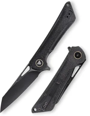 Pocket Folding Knife for Men, EDC Flipper Knife with Clip for 3.38" Reverse Tanto 14C28N Blade Micarta Handle, Ti Ring,Ideal Gift for Women, Monoceros-04B(PVD Blackwash)