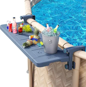 Poolside Bar, [Original] Swim Up Bar Exclusively for Above-Ground Round Pools. Patio Poolside Table Smart Fold Easy Maintenance, Weather Resistant Stable Tabletop (Phantom Gray)