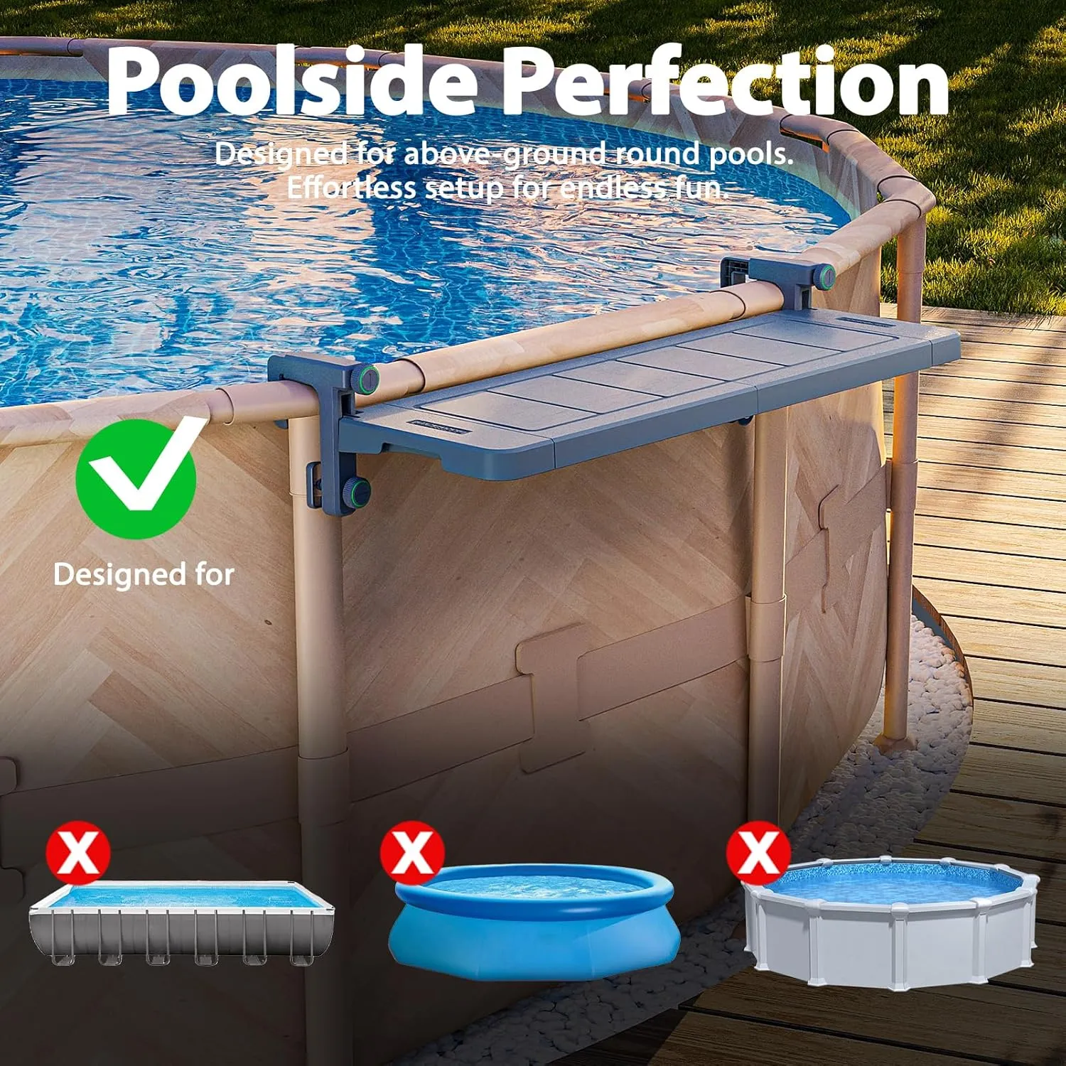 Poolside Bar, [Original] Swim Up Bar Exclusively for Above-Ground Round Pools. Patio Poolside Table Smart Fold Easy Maintenance, Weather Resistant Stable Tabletop (Phantom Gray)
