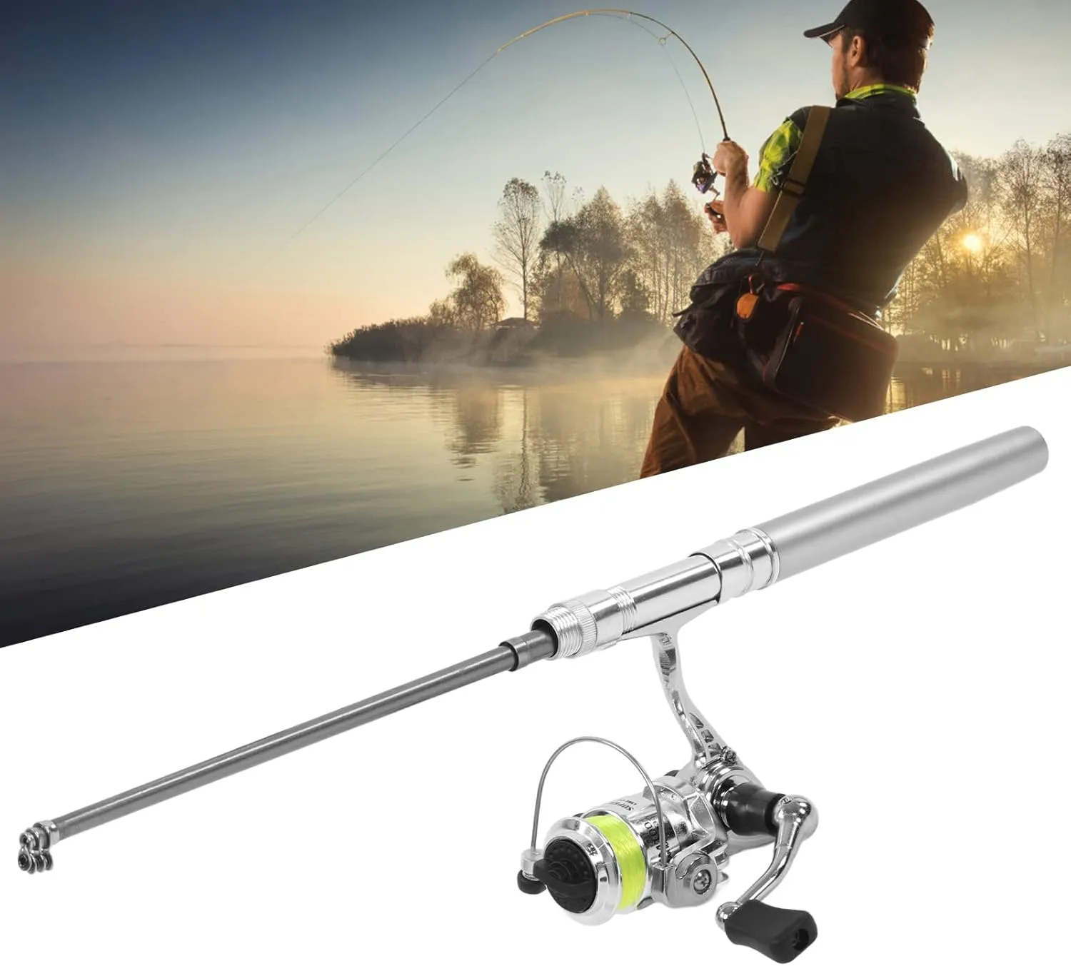 Portable Pen Shape Fishing Rod, Mini Pocket Collapsible Fishing Pole Kit Spinning Fishing Gear Organizer Pole Telescopic Fishing Rod