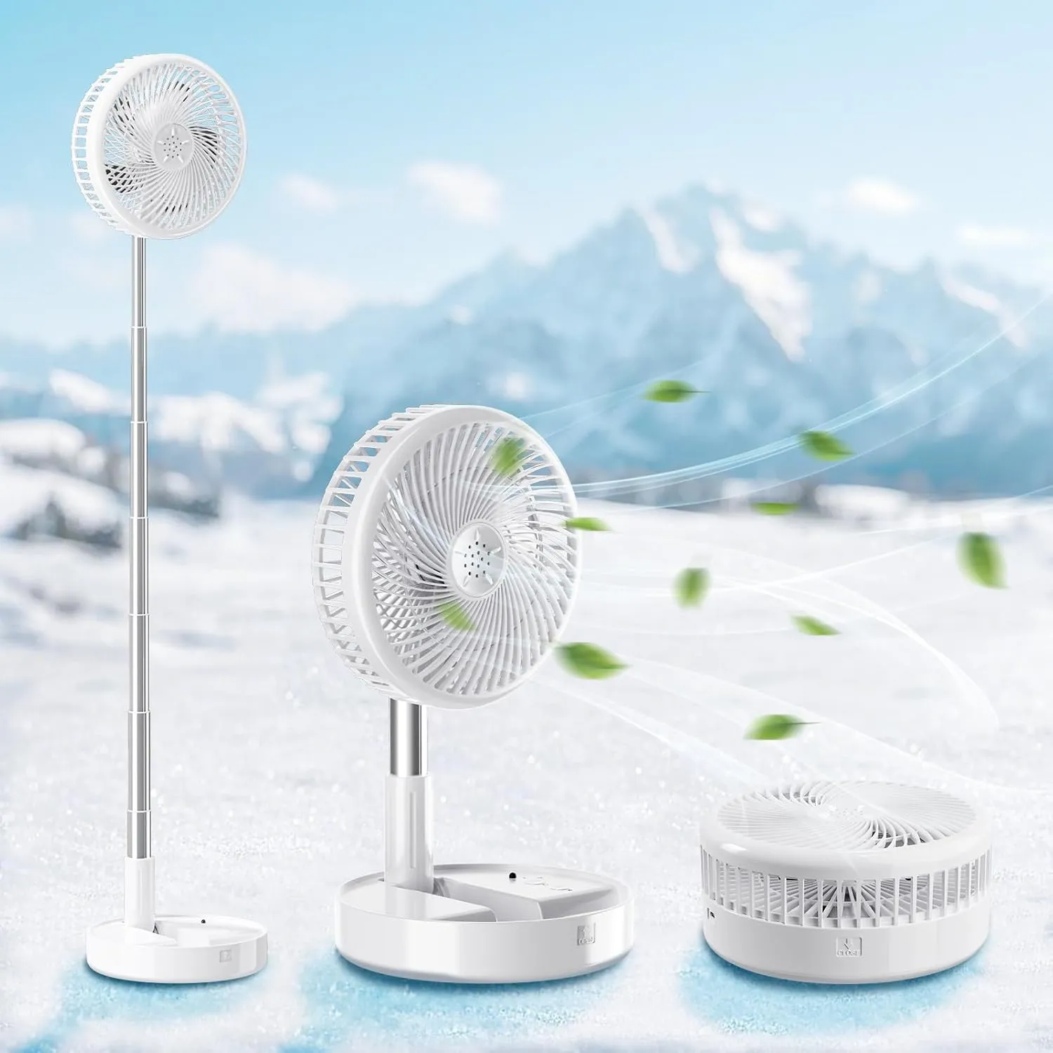 Portable Table Fan, Rechargeable Personal Fan with 48-Hour Battery, 3 Speeds, 120° Oscillation, USB-C Charging, Compact & Lightweight for Home, Office, Travel, and Outdoor Use (White)