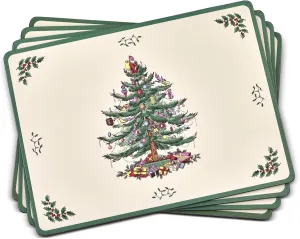 Portmeirion Christmas Tree Placemats, Set of 4 - Cork-Backed Heat Resistant Placemats for Dining Table - Hard Board with Christmas Tree Design, Stain Resistant and Durable (15.7" x 11.7")