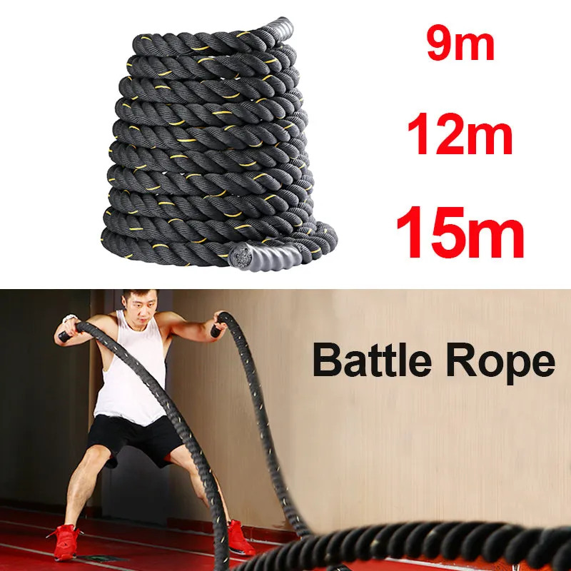 Premium Battle Rope – 9M/12M/15M Fitness Crossfit Ropes for Strength & Power Training – Heavy Duty Workout Ropes for Gym, Home, Bodybuilding, and Conditioning