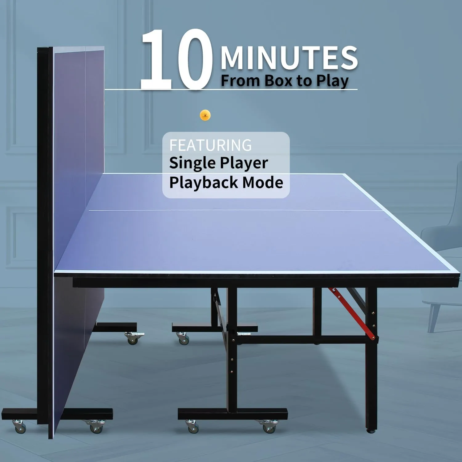 Professional Table Tennis Table, Foldable Ping Pong Game Set for Indoor, 8FT 9FT Single Player Playback Mode Ping Pong Table with Net and Post Set, 2 Paddles and 3 Balls