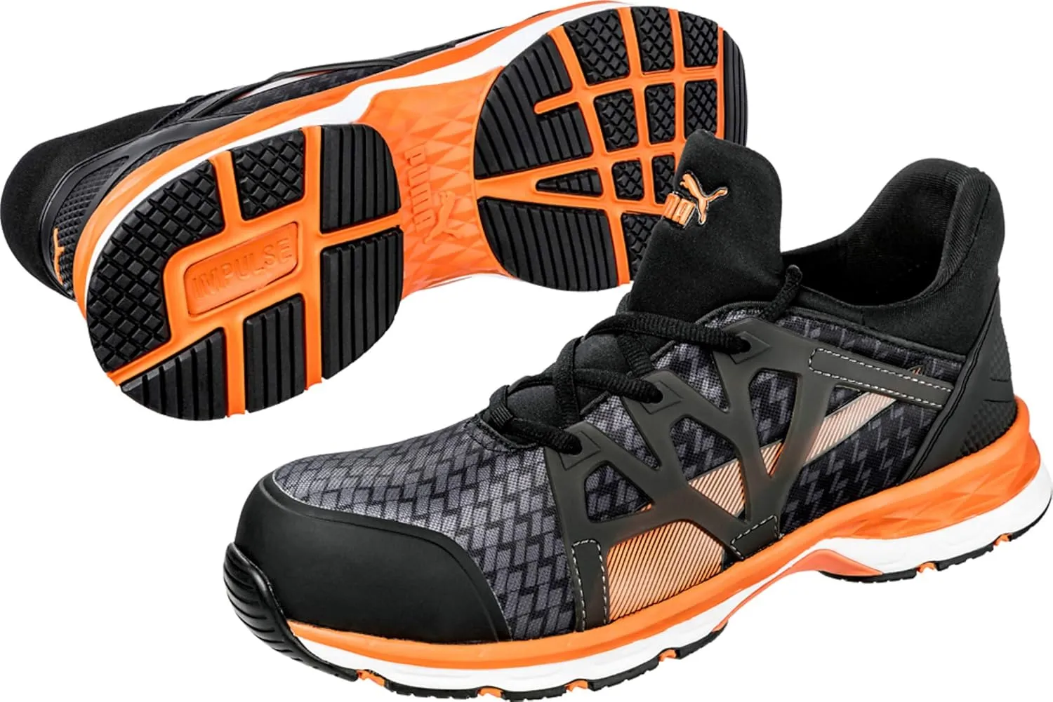 PUMA Men's Rush 20 Mid Industrial Shoe, Black-Orange, 12