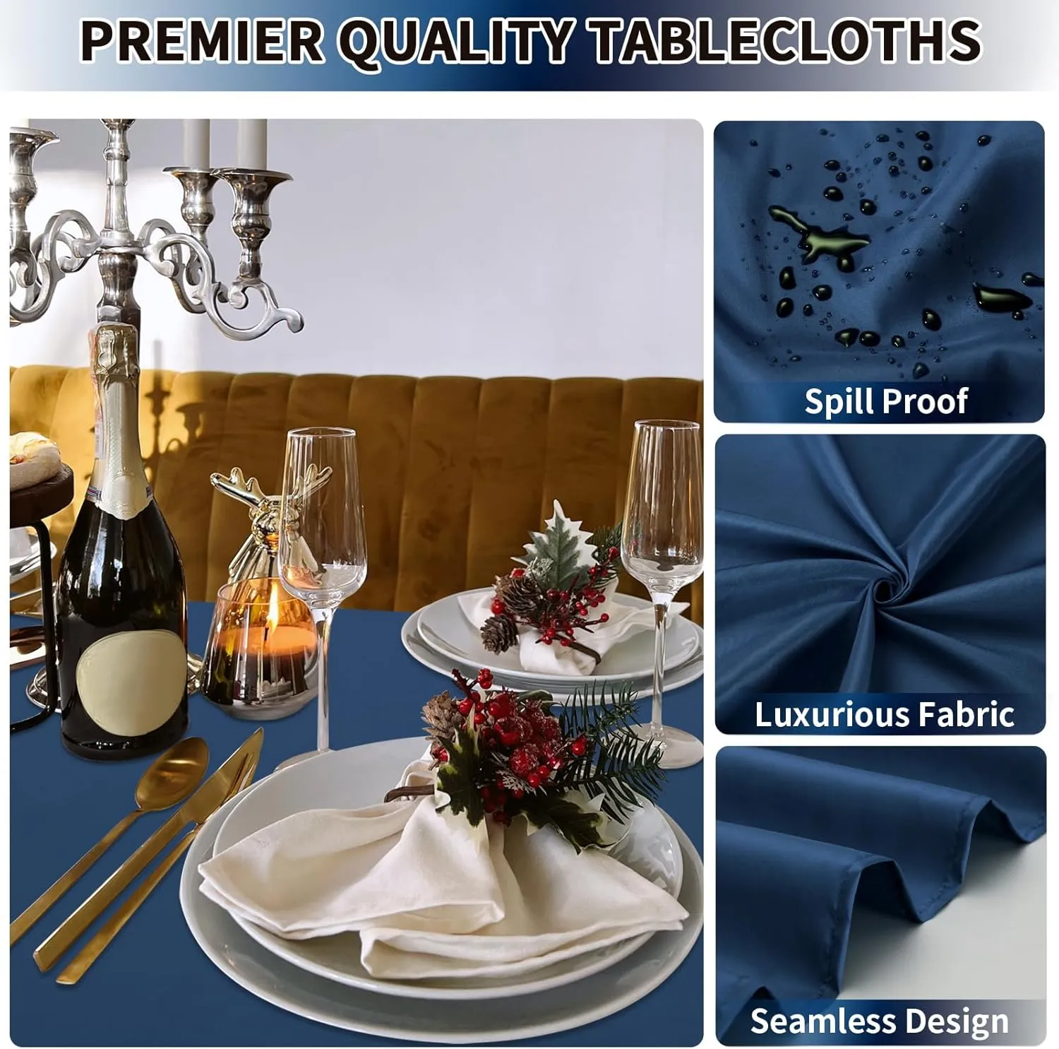 PureFit 6 Pack Navy Blue Table Cloth 60 x 126 Inch, Stain and Wrinkle Resistant Table Linen for 6 Ft Rectangle Table, Polyester Table Covers for Dining Table, Wedding, Party, Banquet and Camping