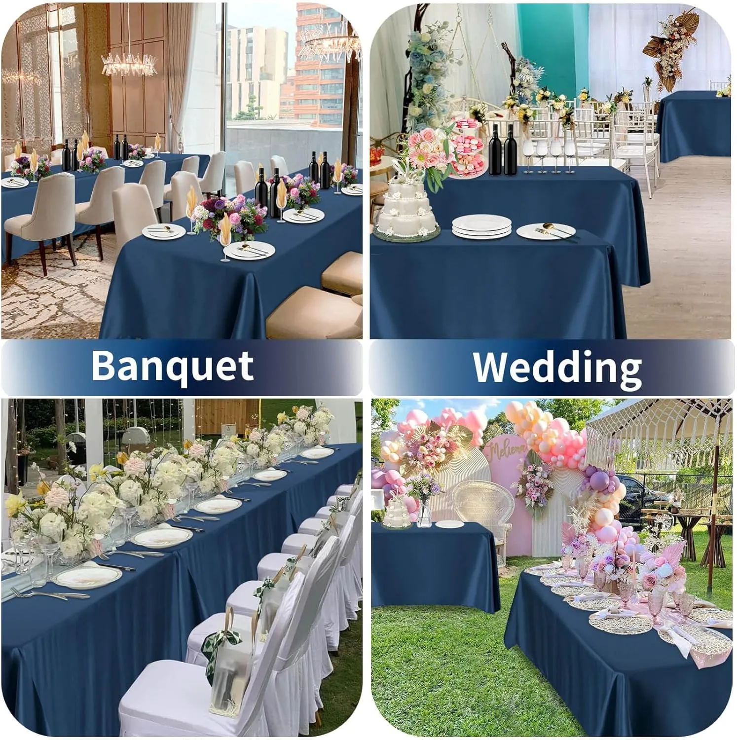 PureFit 6 Pack Navy Blue Table Cloth 60 x 126 Inch, Stain and Wrinkle Resistant Table Linen for 6 Ft Rectangle Table, Polyester Table Covers for Dining Table, Wedding, Party, Banquet and Camping