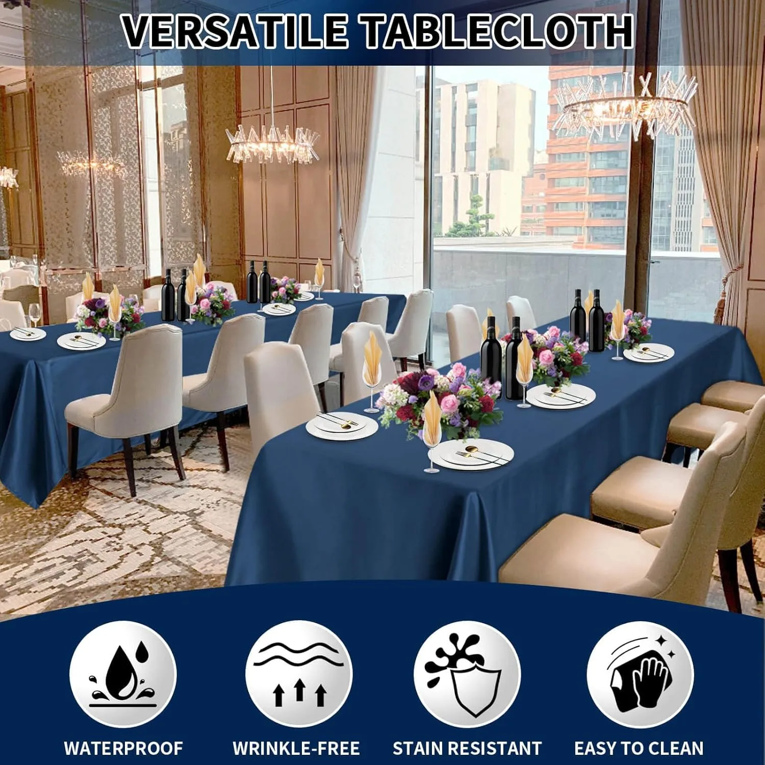 PureFit 6 Pack Navy Blue Table Cloth 60 x 126 Inch, Stain and Wrinkle Resistant Table Linen for 6 Ft Rectangle Table, Polyester Table Covers for Dining Table, Wedding, Party, Banquet and Camping