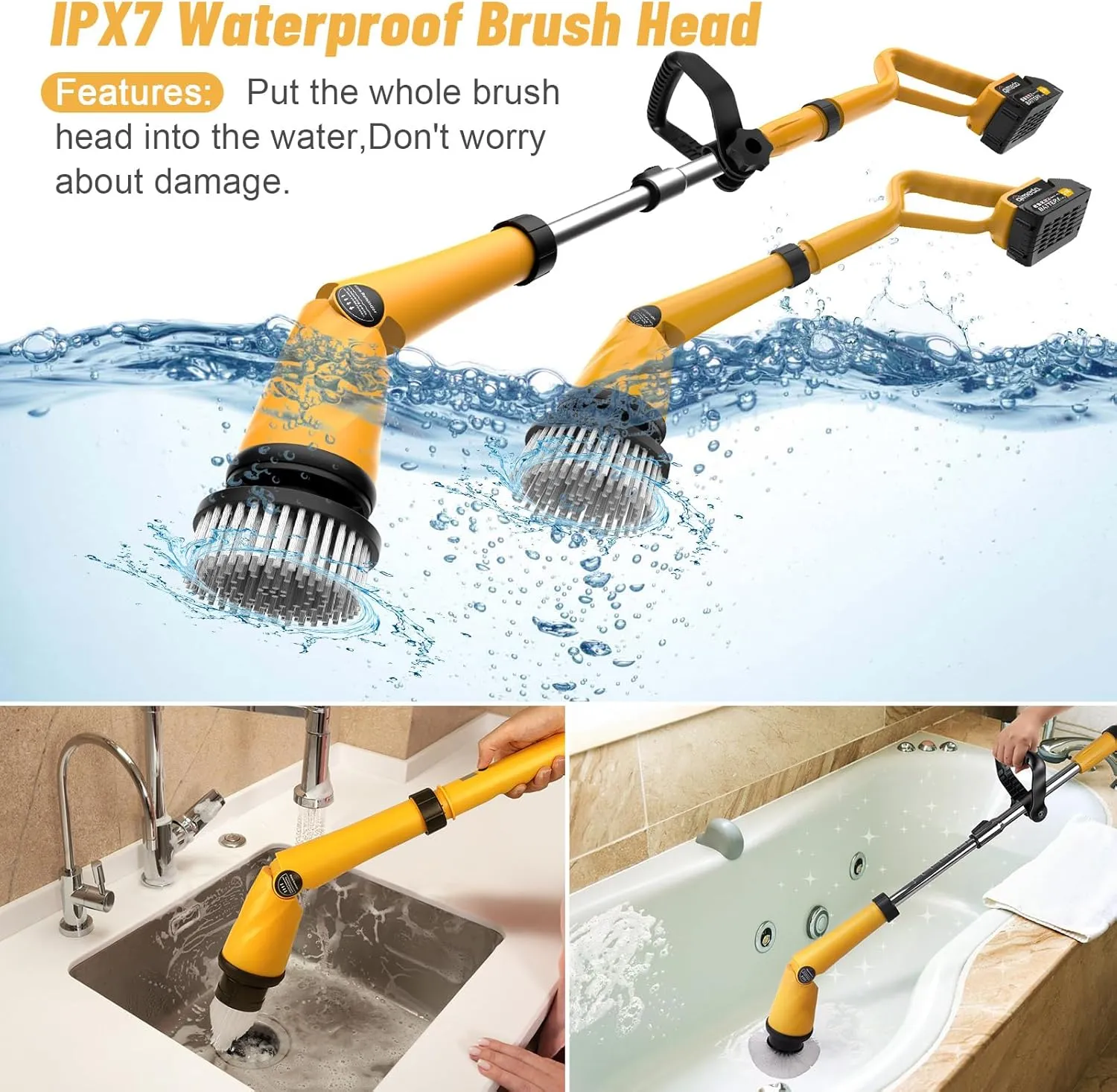 Qimedo 1500 RPM Electric Spin Scrubber with Two Batteries Q2 Pro, Cordless Battery Powered Shower Scrubber,Electric Tile Floor Scrubber with Display for Grout/Tile/Tub (Effortless Handle/8 Brushes)