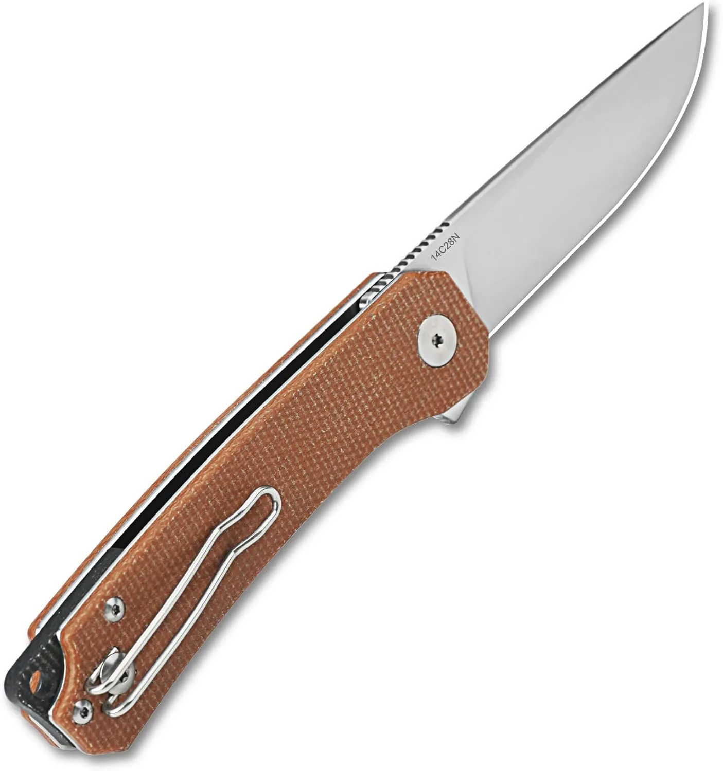 QSP Knife Osprey Folding Knife, 3.25in 14C28N Blade with Different Handle Variants, Reversible Tip Up Clip for Everyday Carry (Brown micarta)