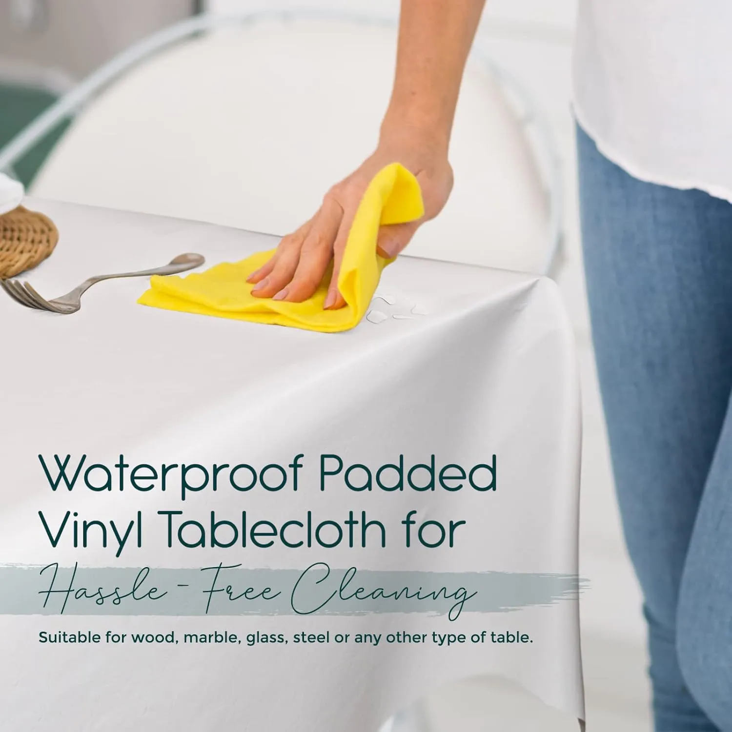 Quality Table Pad Protector, Waterproof Vinyl Table Cover for Superior Protection from Spills, Scratches & Heat - Reusable Table Cloth with Cushion Flannel Backing (54 x 120)