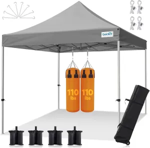 Quictent 10x10 Heavy Duty Pop up Canopy Tent, Commercial Grade Instant Shelter with Wheeled Bag for Outdoor, Beach, Parties, Markets, 500D Silver Coated UPF 50  Sun Shield