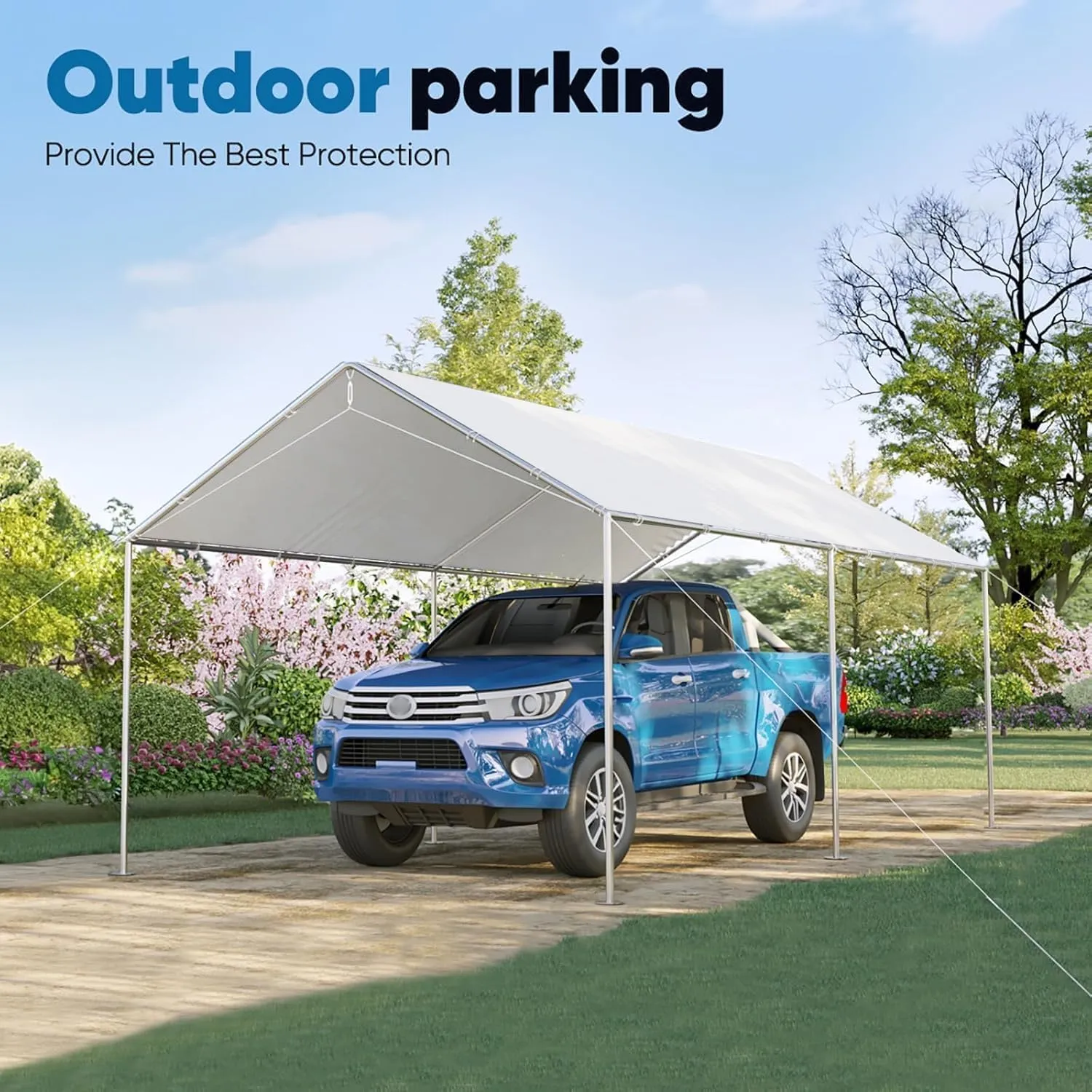 Quictent 10x15 ft Heavy Duty Car Canopy Galvanized Frame Carport Outdoor Party Tent Boat Shelter with 3 Reinforced Steel Cables - White
