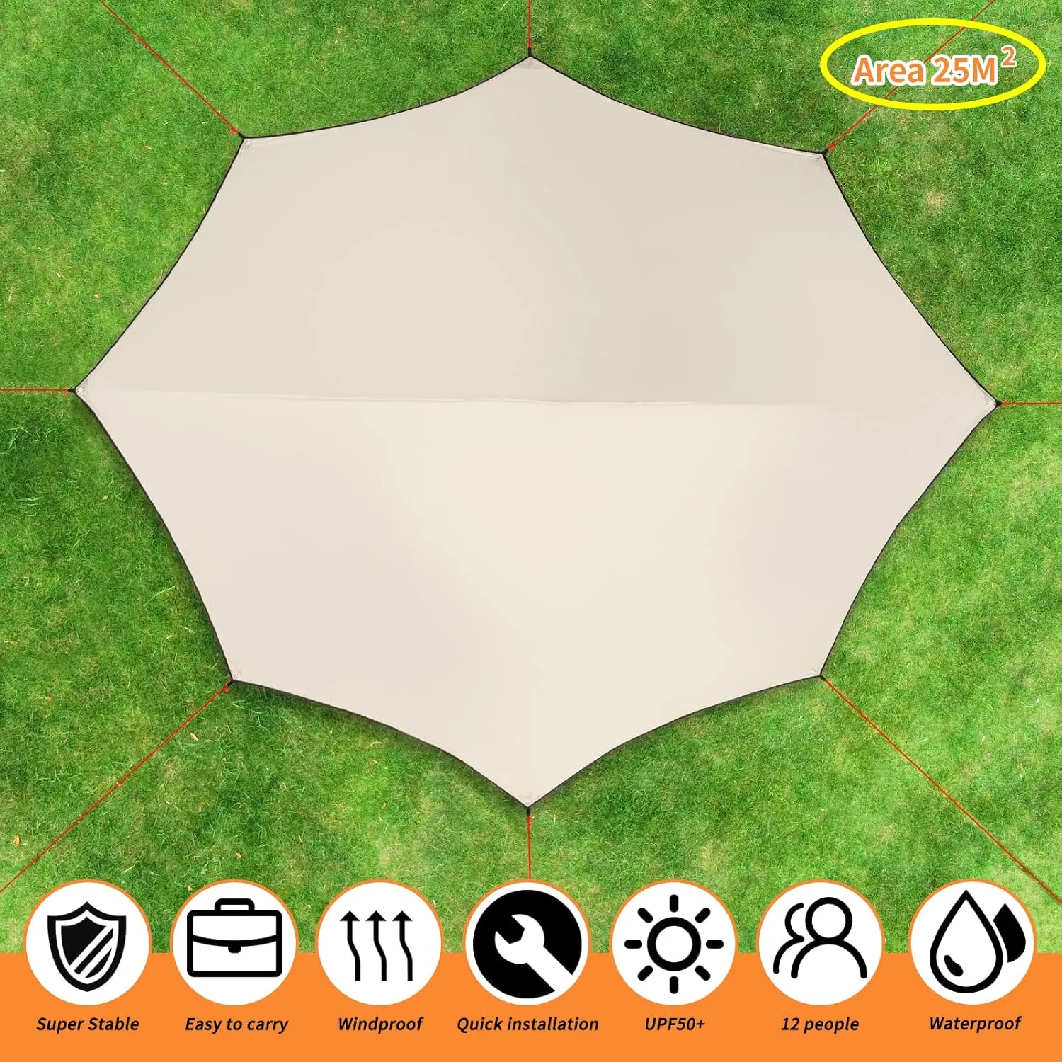 R2Depot Camping Sun Shelters UV Protection, Waterproof, 8 People Beach Tent with Multi-Purpose Travel Bag (Octagon 16.5 x 16.5ft)