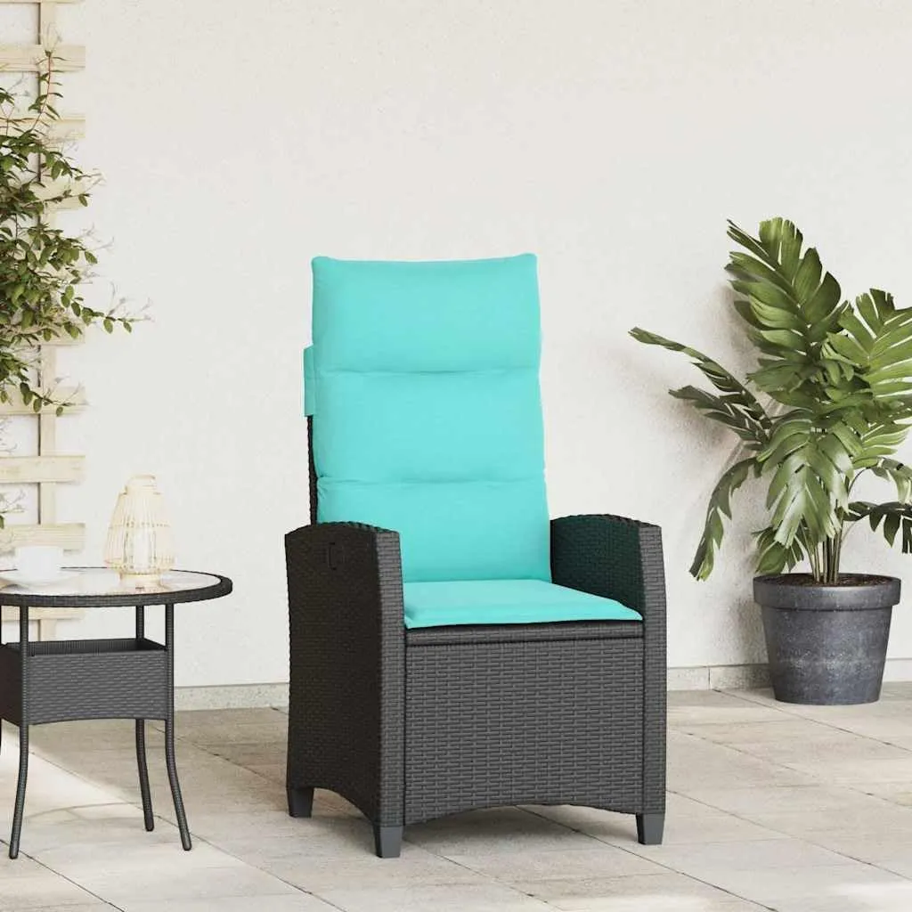 Reclining Patio Chair with Adjustable Backrest and Foldable Side Table PE Rattan Outdoor Lounge Furniture Black for Poolside Tanning Backyard Relaxation