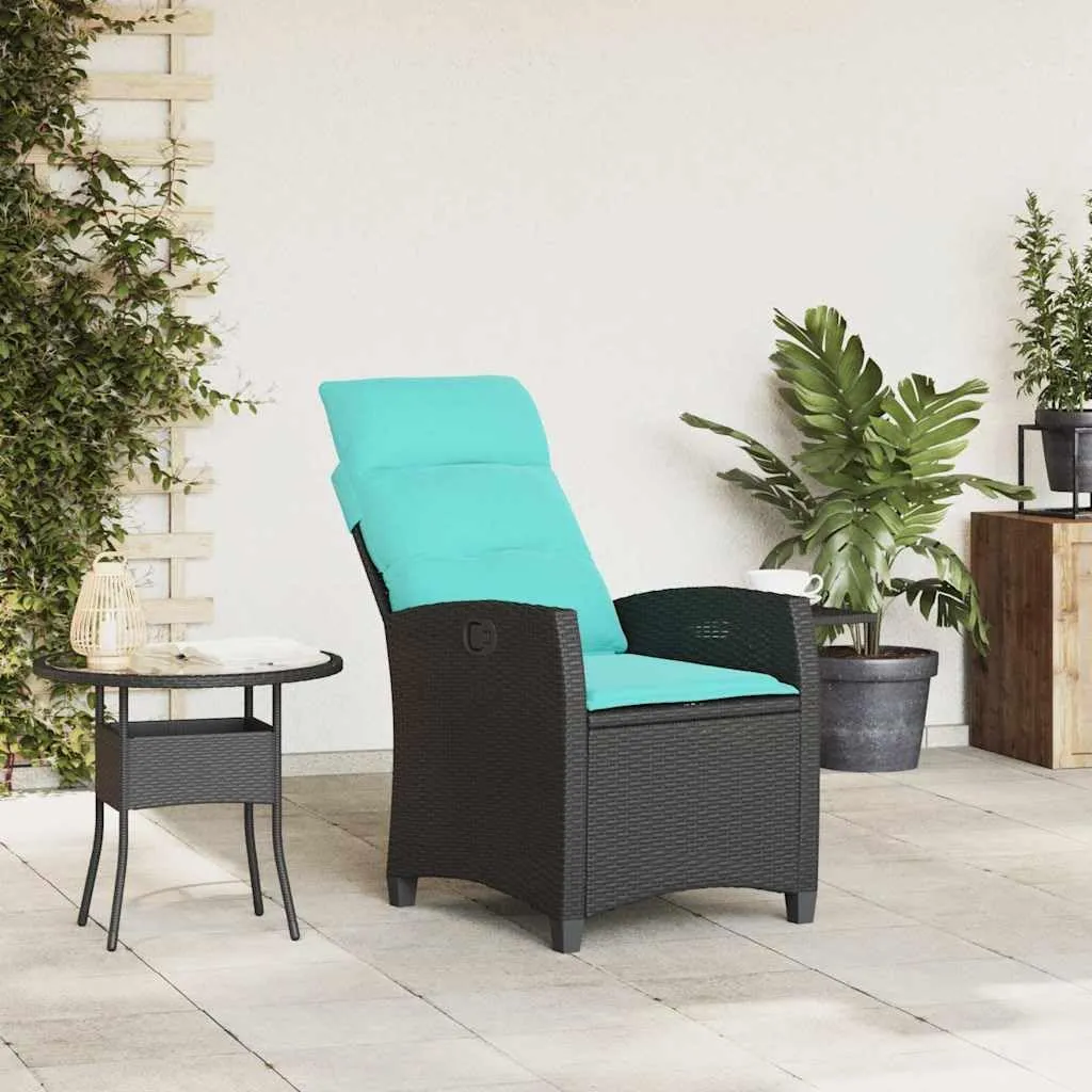 Reclining Patio Chair with Adjustable Backrest and Foldable Side Table PE Rattan Outdoor Lounge Furniture Black for Poolside Tanning Backyard Relaxation
