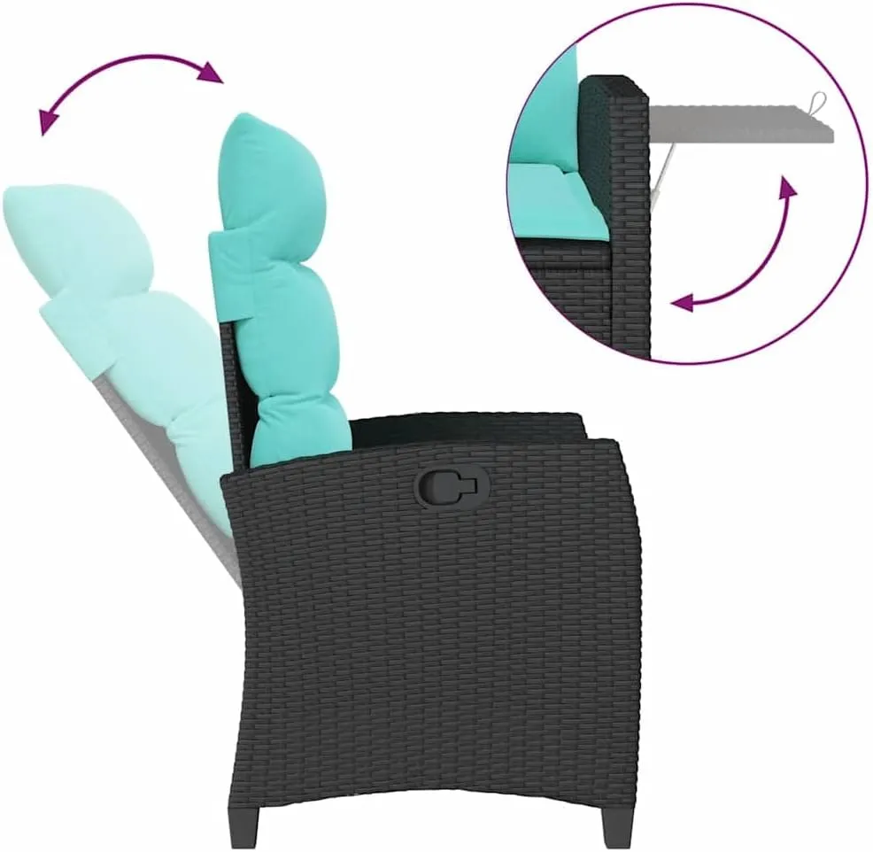 Reclining Patio Chair with Adjustable Backrest and Foldable Side Table PE Rattan Outdoor Lounge Furniture Black for Poolside Tanning Backyard Relaxation
