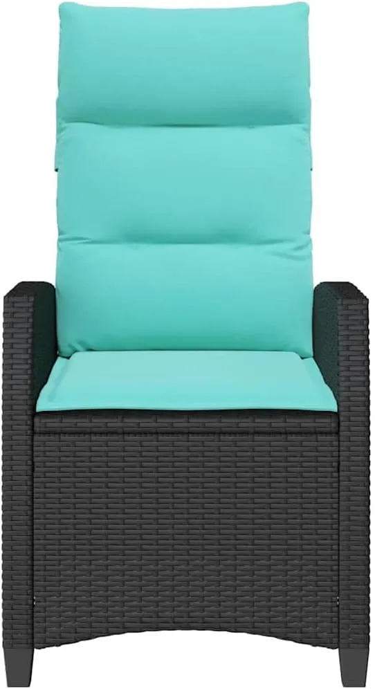 Reclining Patio Chair with Adjustable Backrest and Foldable Side Table PE Rattan Outdoor Lounge Furniture Black for Poolside Tanning Backyard Relaxation