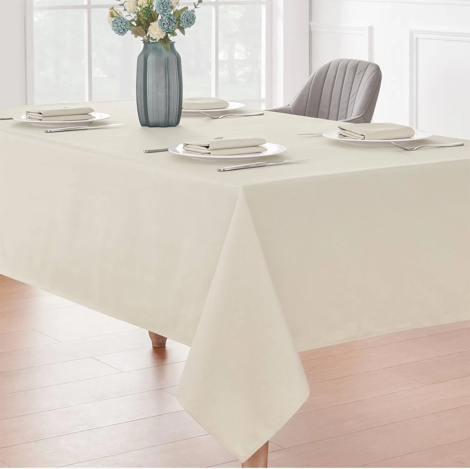 Rectangle 6 Feet Tablecloth 60x104 inch Linen Textured Table Cloth Stain and Wrinkle Resistant Washable Polyester, Decorative Table Cover Waterproof for Dining, Buffet and Camping, Beige