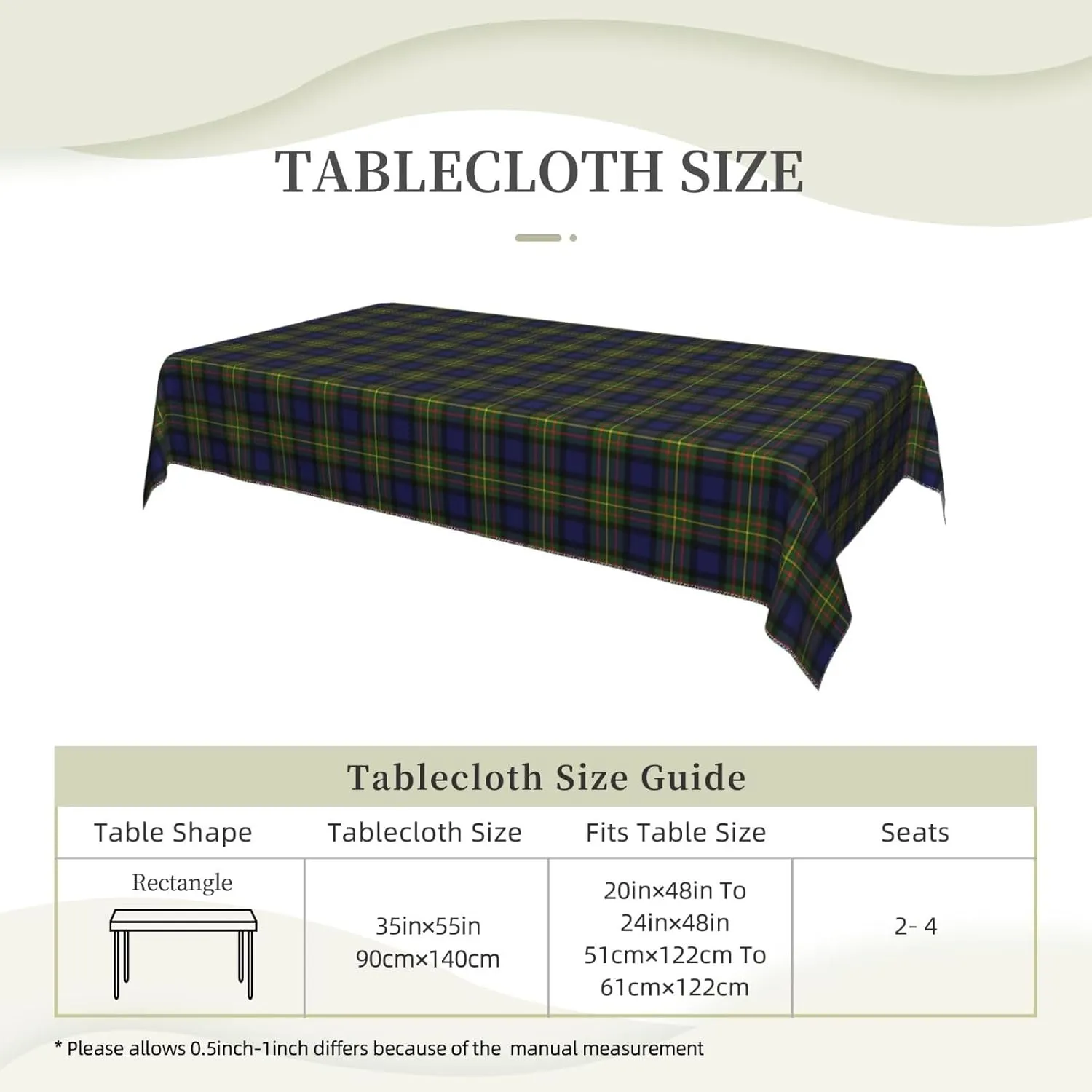 Rectangle Tablecloth Maclaren Modern Tartan Table Cover Decoration for Kitchen Home Party Decor 35 x 55 Inch